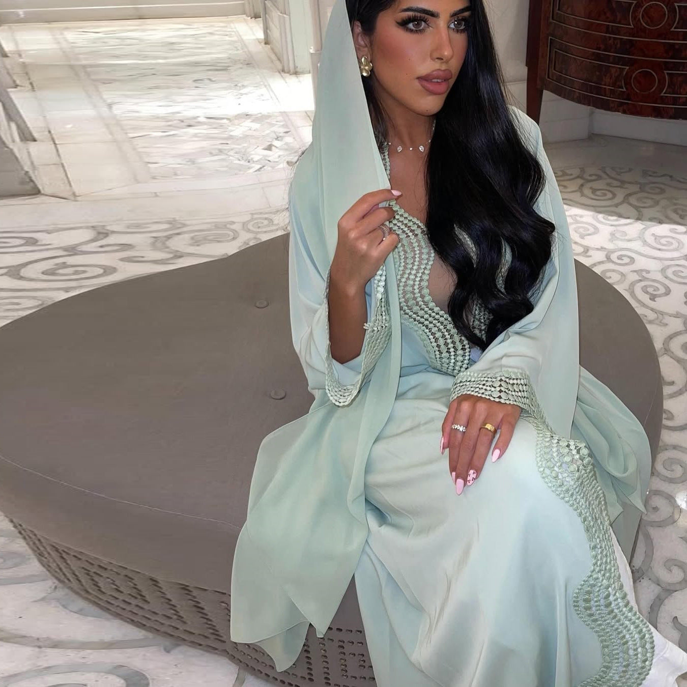 Zahra Printed Diamond Kimono Abaya