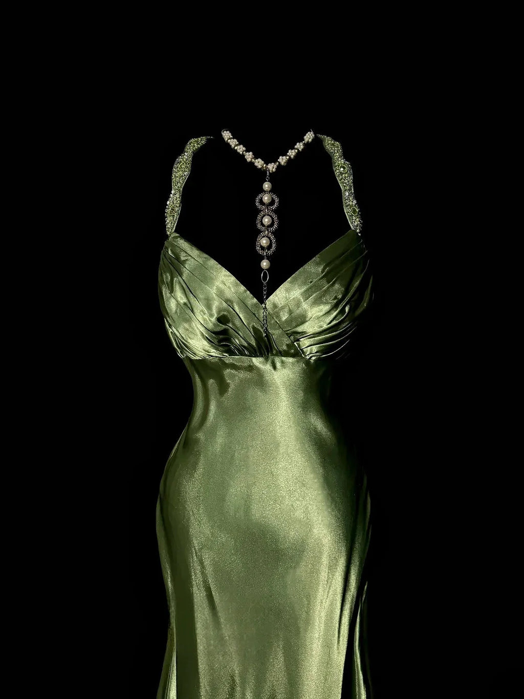 Emerald Desire Satin Gown - Backless Luxury Evening Dress