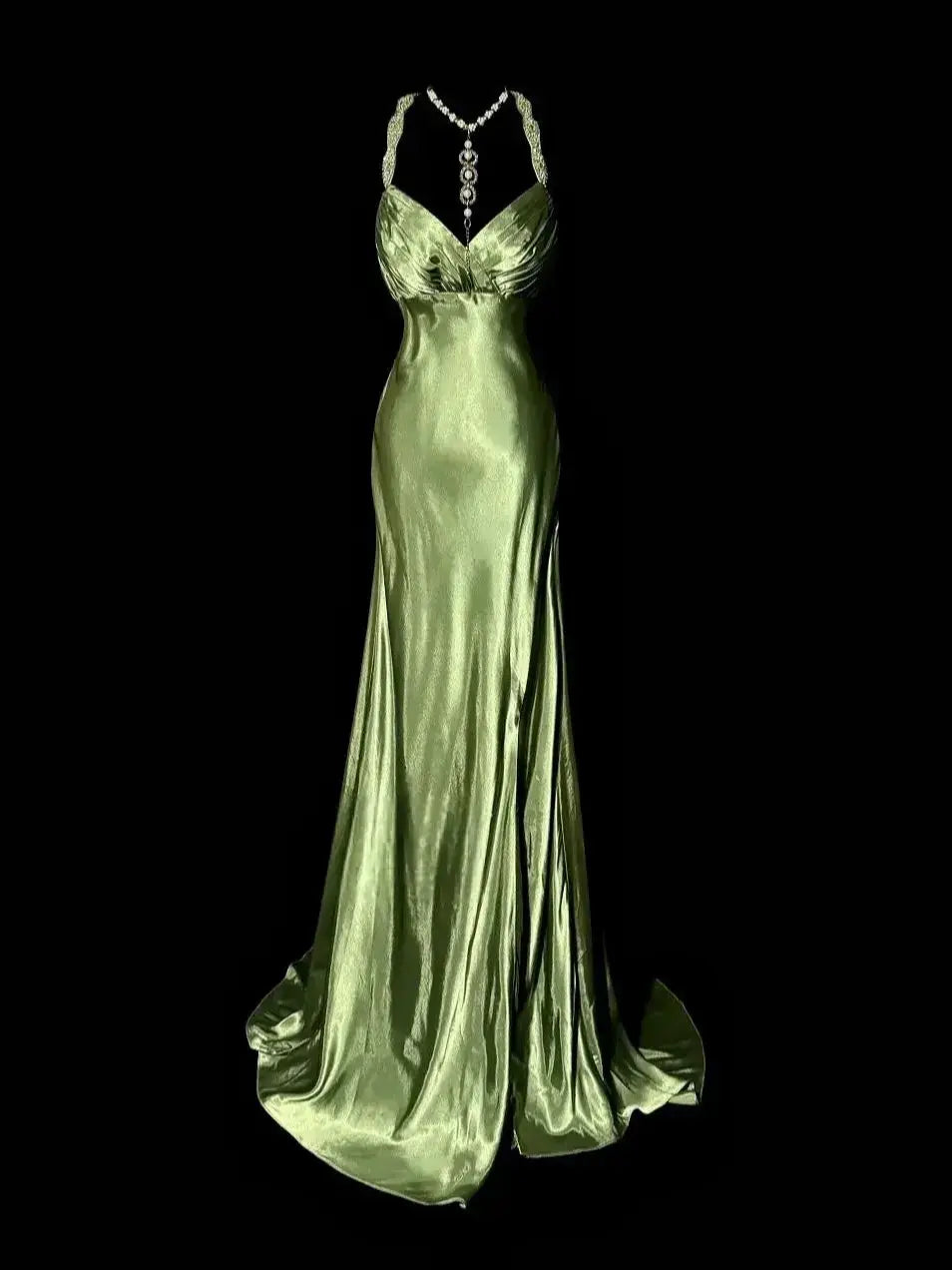 Emerald Desire Satin Gown - Backless Luxury Evening Dress