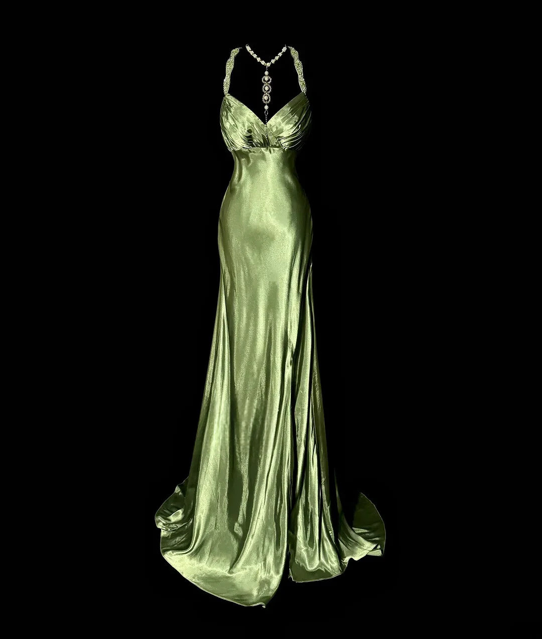 Emerald Desire Satin Gown - Backless Luxury Evening Dress
