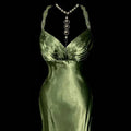 Emerald Desire Satin Gown - Backless Luxury Evening Dress