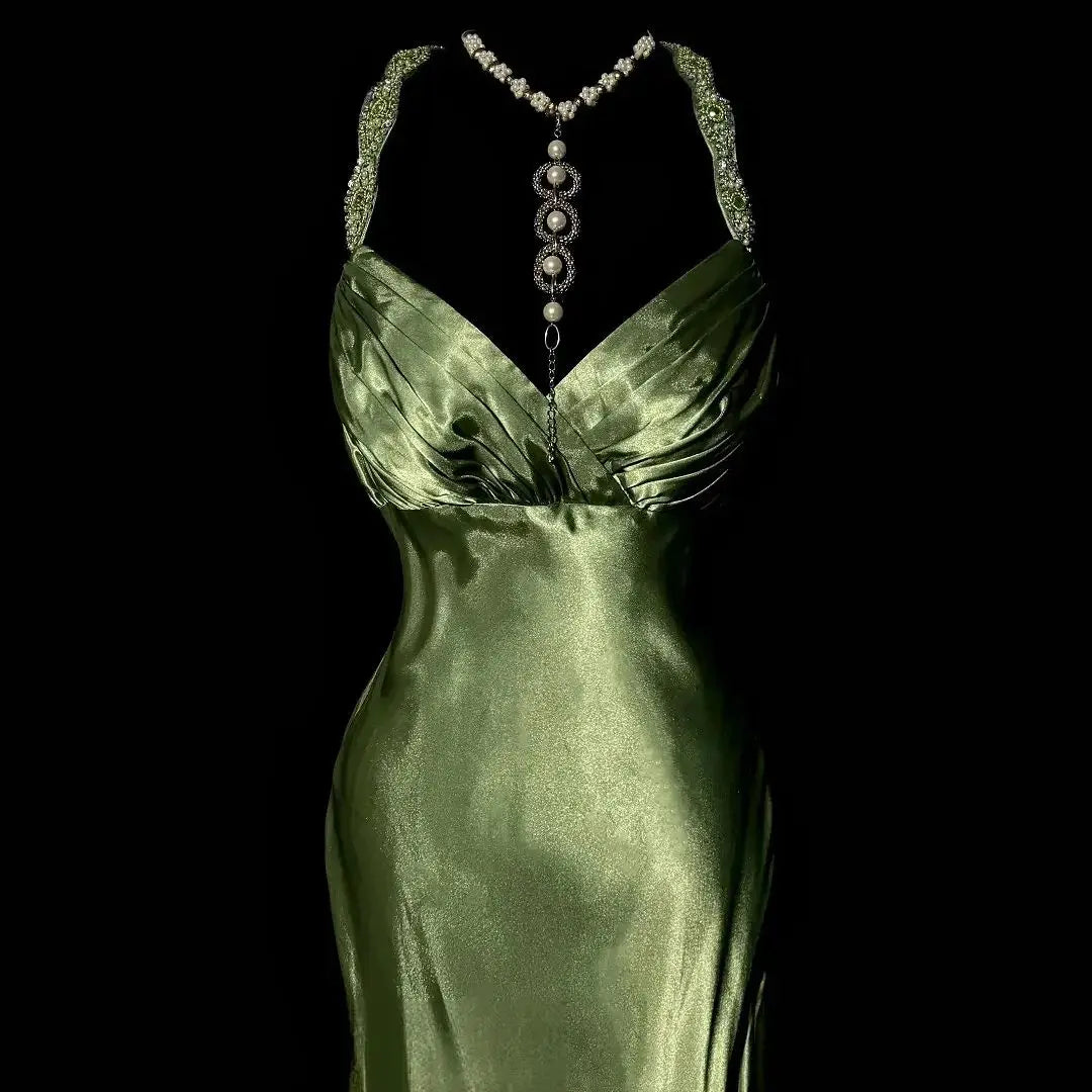 Emerald Desire Satin Gown - Backless Luxury Evening Dress